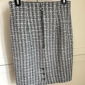 Pink Tartan Black and White Tweed Pencil Skirt